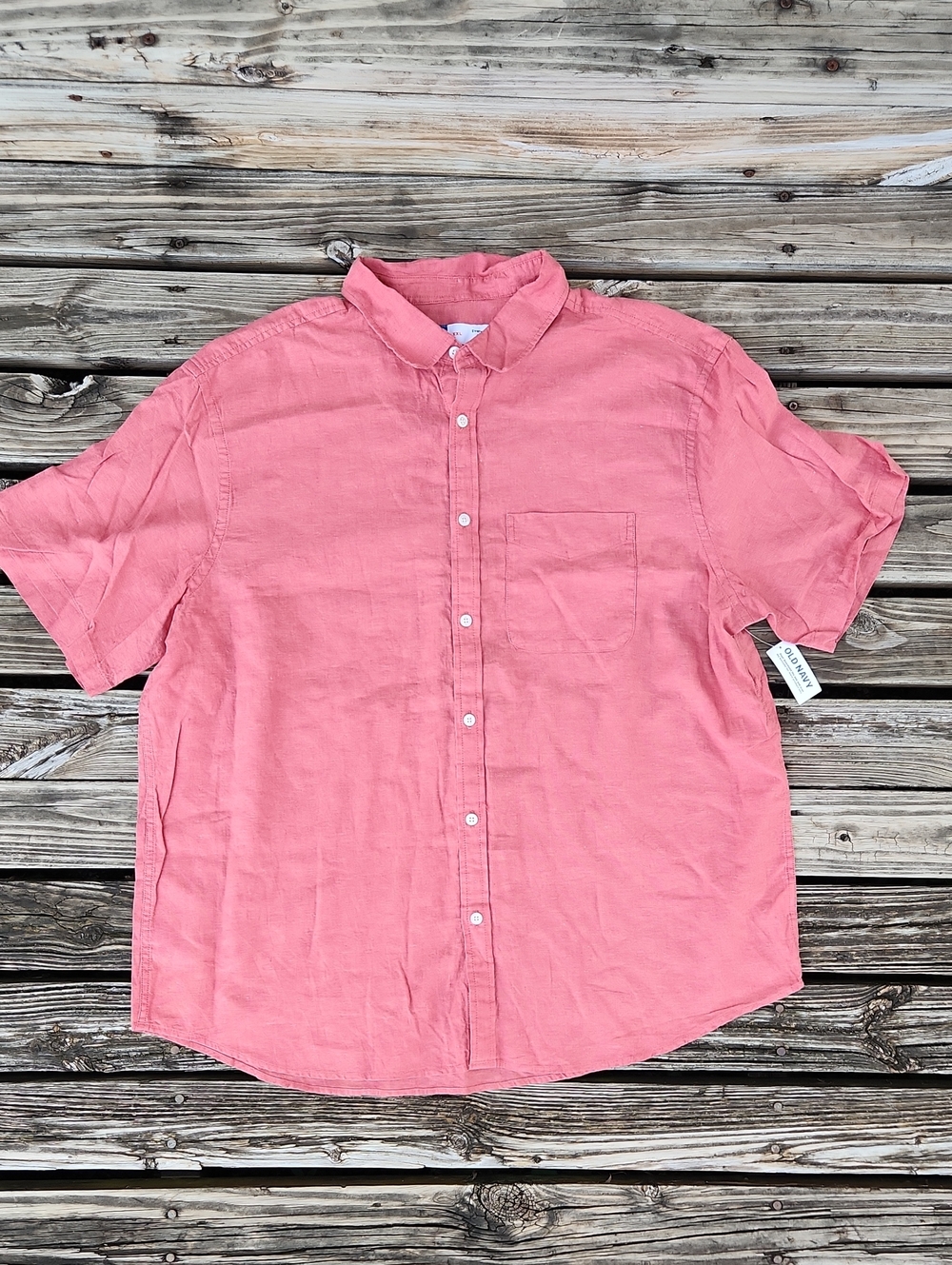 NWT Old Navy Red Linen Blen Shirt Slerve Button Down Shirt Everday Regular XXL